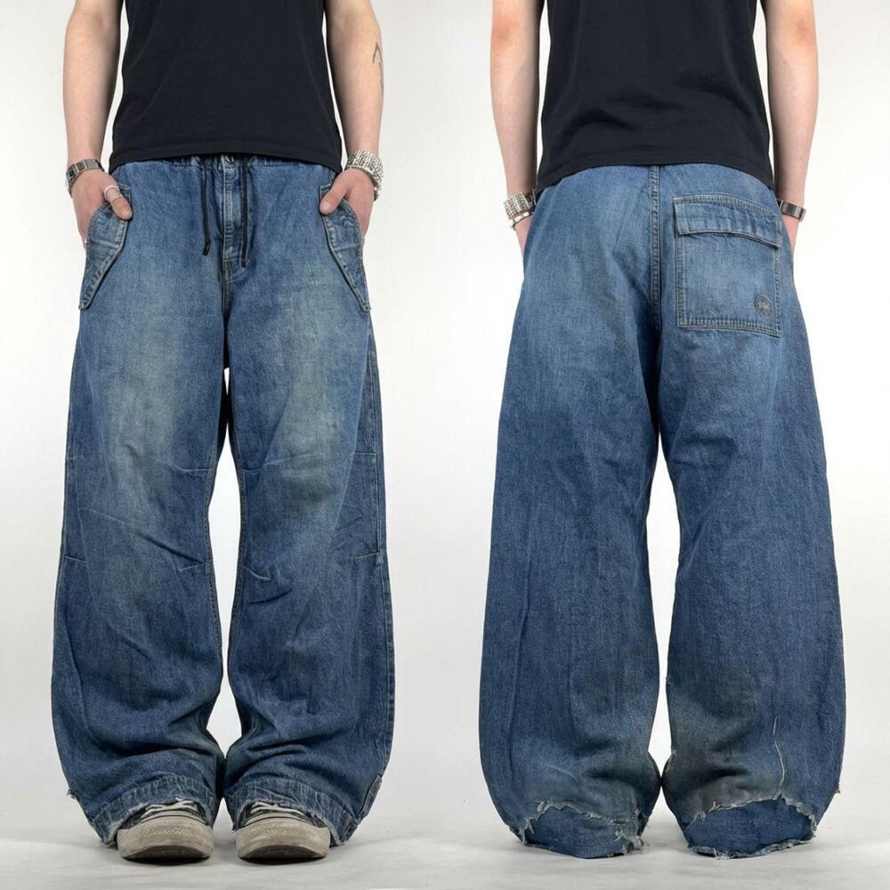 Vintage y2k grunge archive baggy skater wide leg faded stonewash jeans